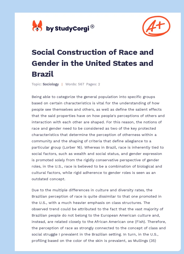 Social Construction of Race and Gender in the United States and Brazil. Page 1