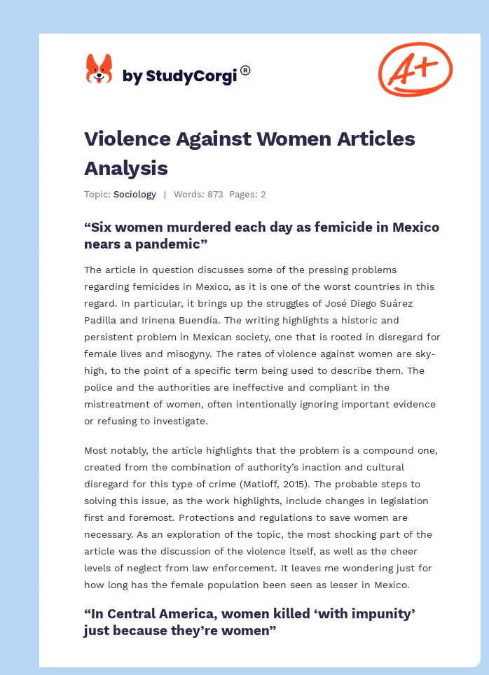 Violence Against Women Articles Analysis. Page 1