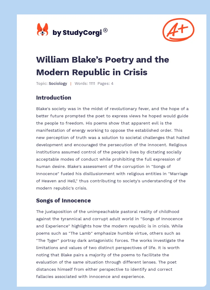 William Blake’s Poetry and the Modern Republic in Crisis. Page 1