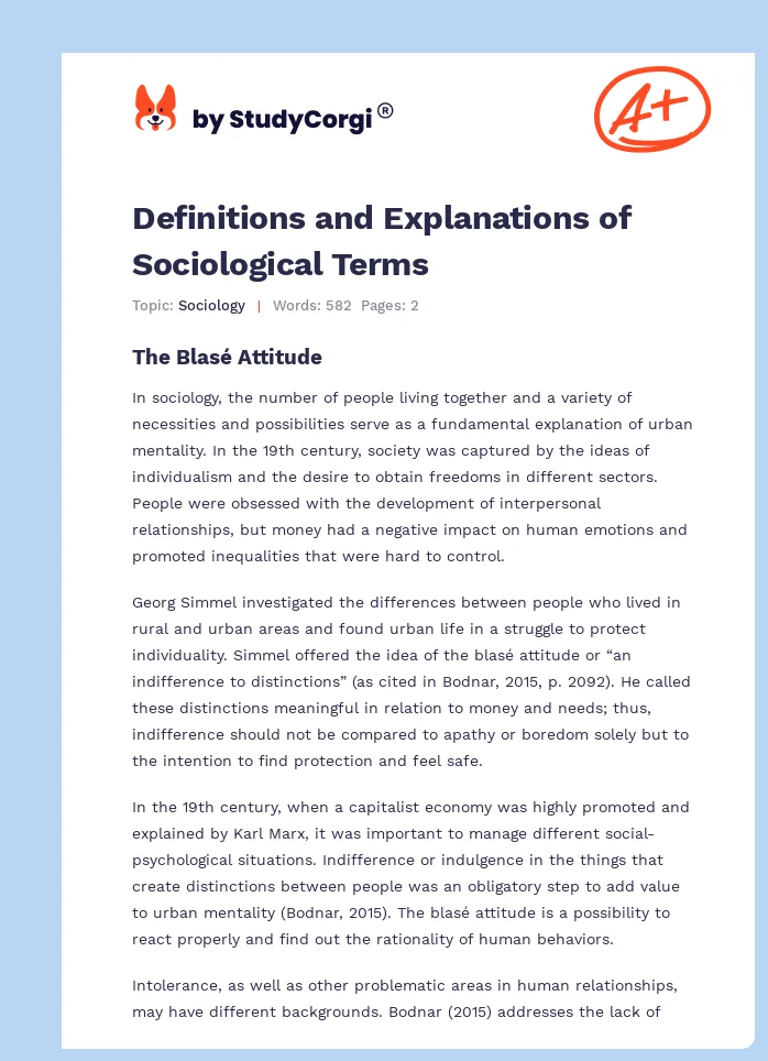 Definitions and Explanations of Sociological Terms. Page 1