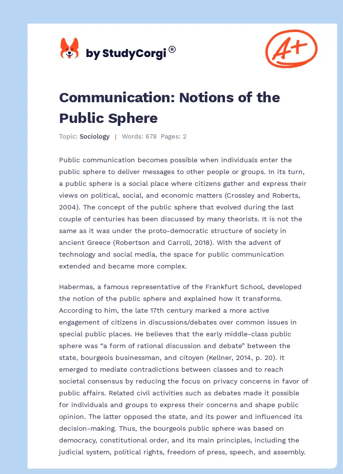 Communication: Notions of the Public Sphere. Page 1