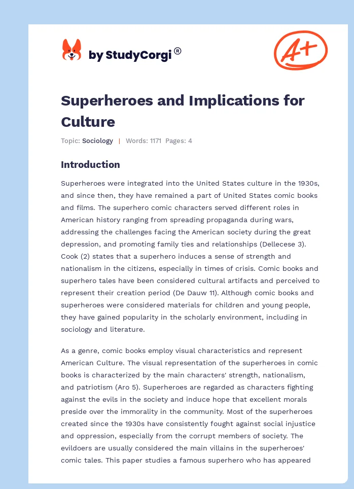 Superheroes and Implications for Culture. Page 1