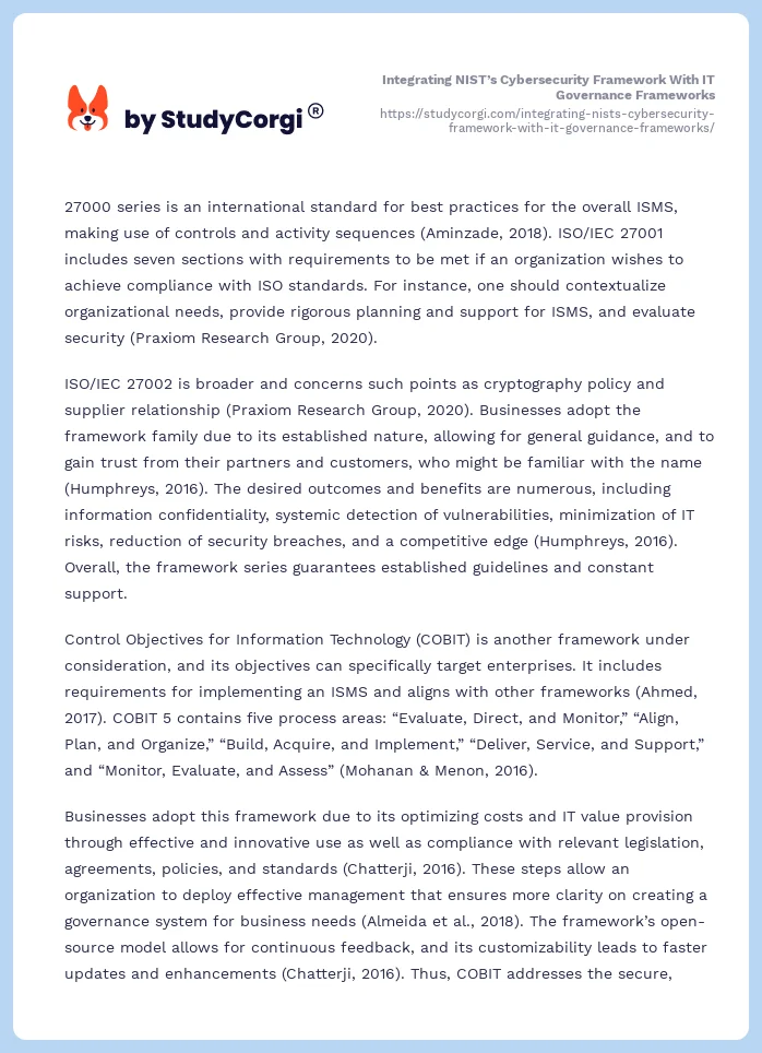 Integrating NIST’s Cybersecurity Framework With IT Governance Frameworks. Page 2