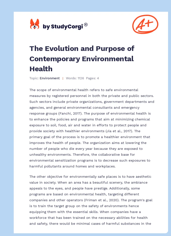 The Evolution and Purpose of Contemporary Environmental Health. Page 1