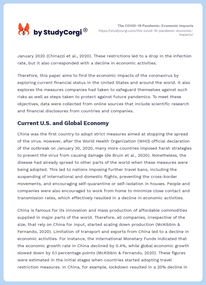 The COVID-19 Pandemic: Economic Impacts. Page 2