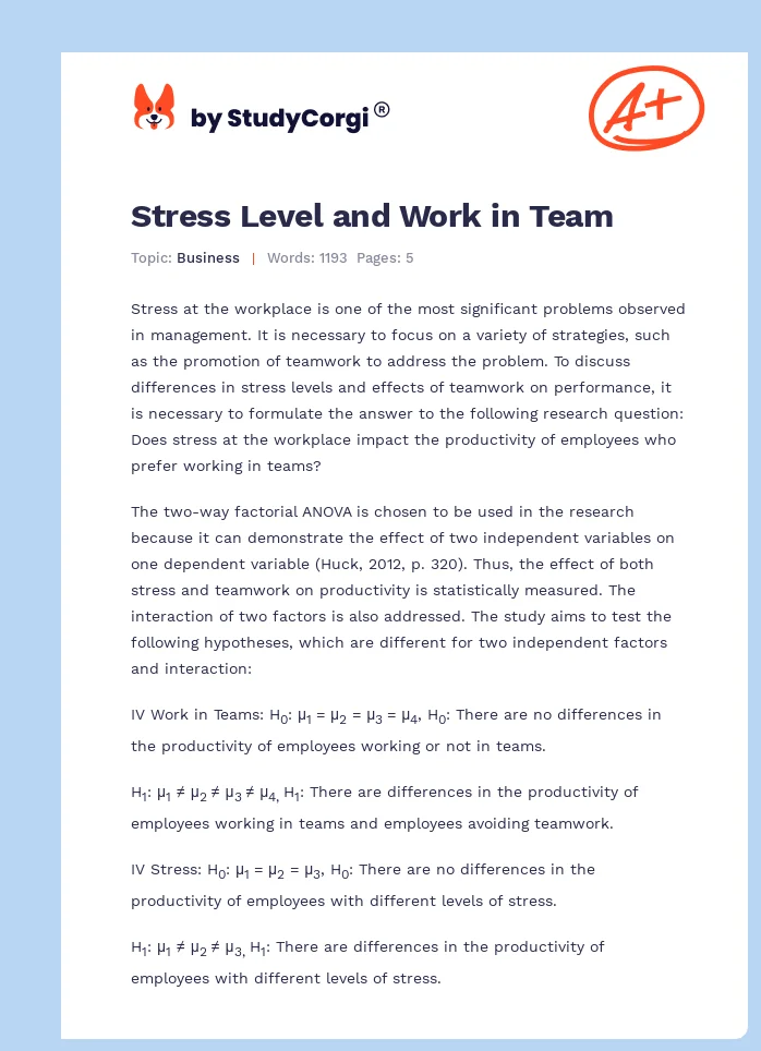 Stress Level and Work in Team. Page 1