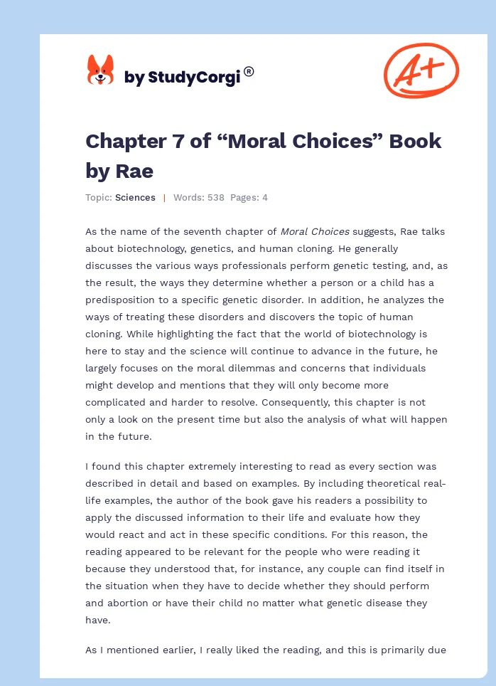 Chapter 7 of “Moral Choices” Book by Rae. Page 1