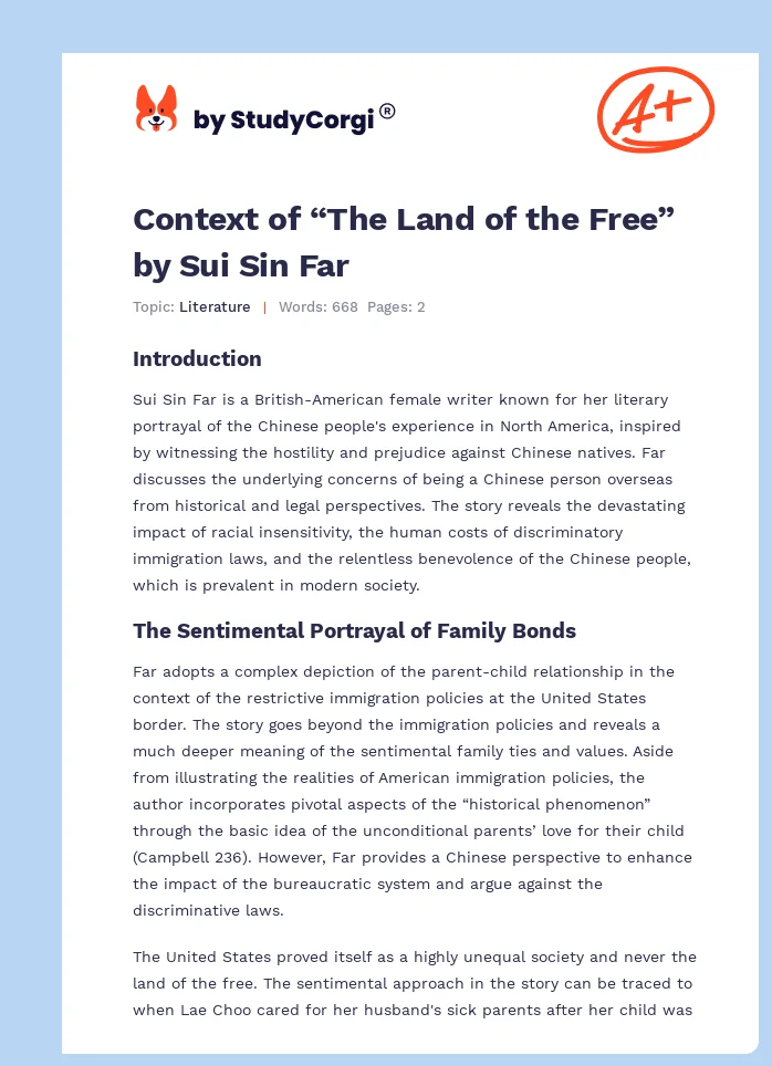 Context of “The Land of the Free” by Sui Sin Far. Page 1