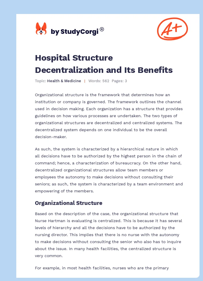 Hospital Structure Decentralization and Its Benefits. Page 1