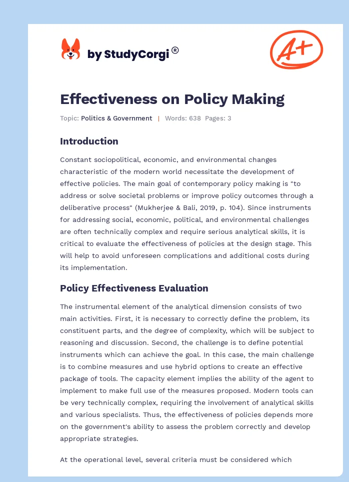 Effectiveness on Policy Making. Page 1
