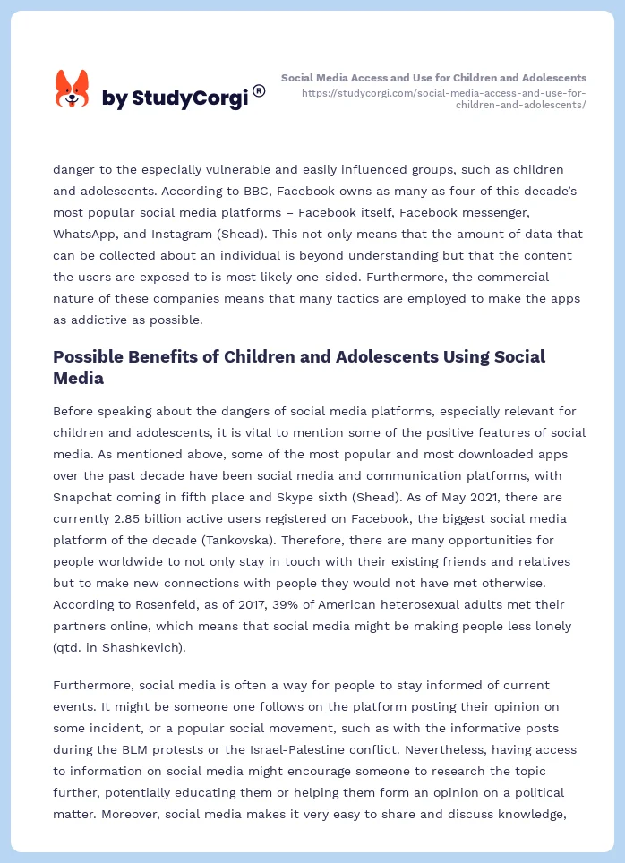 Social Media Access and Use for Children and Adolescents. Page 2