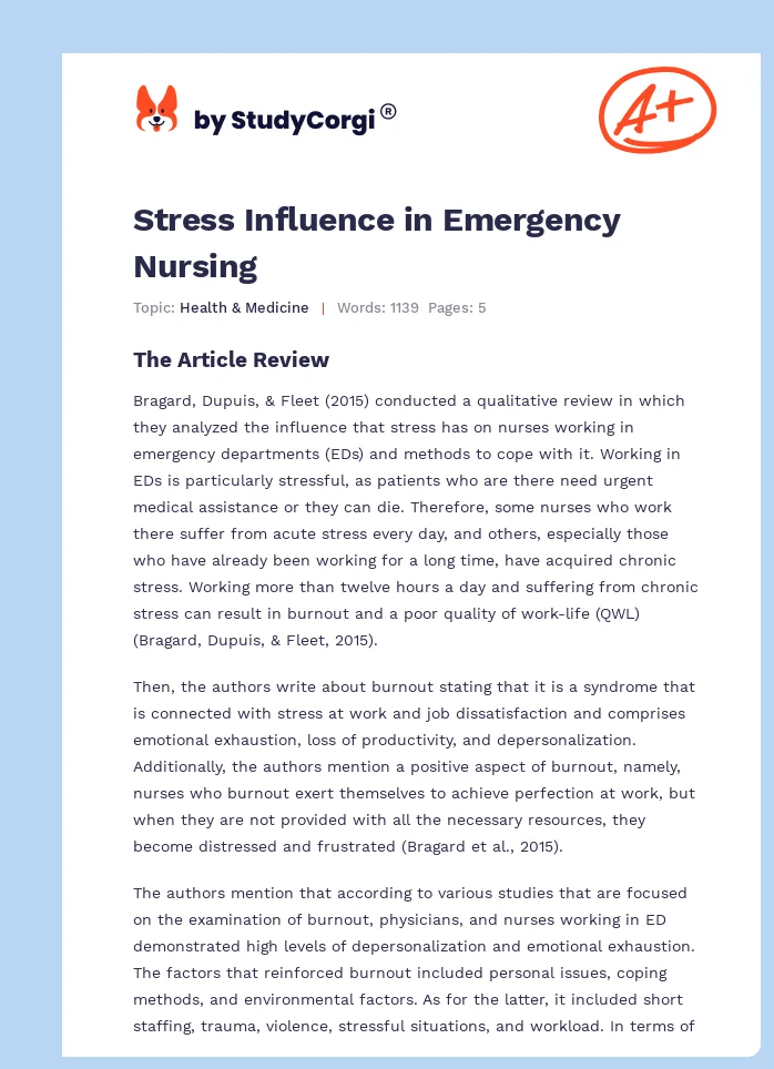 Stress Influence in Emergency Nursing. Page 1