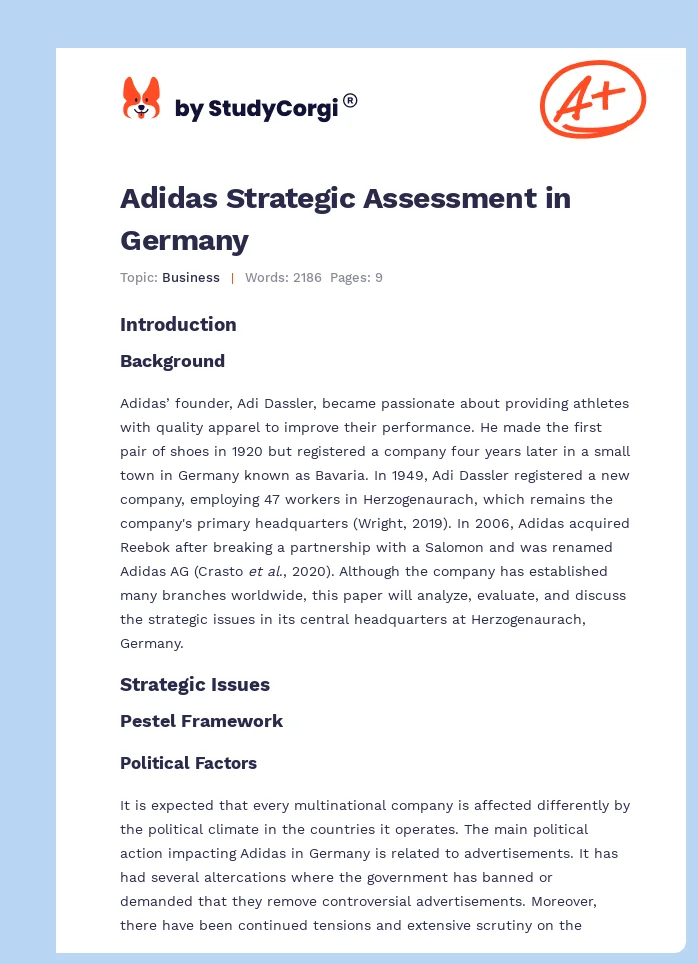 Adidas Strategic Assessment in Germany. Page 1