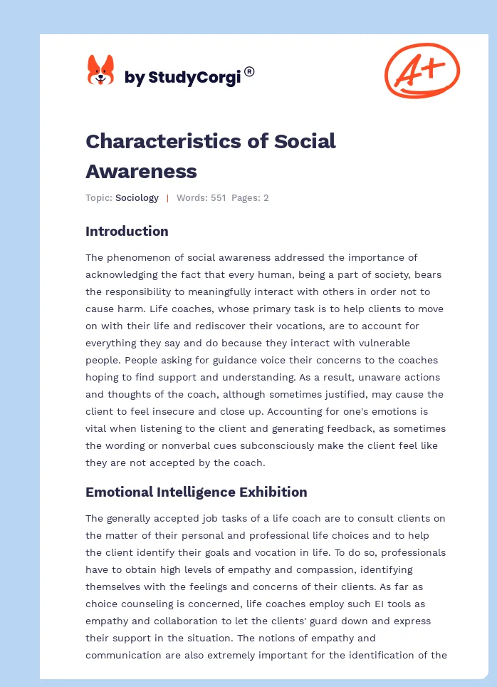 Characteristics of Social Awareness. Page 1