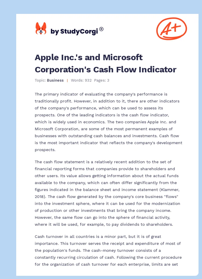 Apple Inc.'s and Microsoft Corporation's Cash Flow Indicator. Page 1