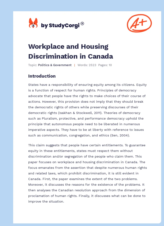 Workplace and Housing Discrimination in Canada. Page 1