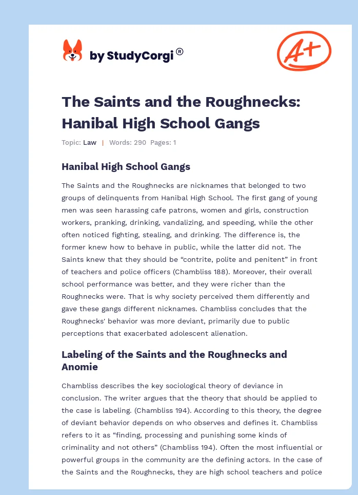 The Saints and the Roughnecks: Hanibal High School Gangs. Page 1