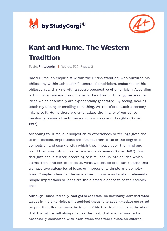 Kant and Hume. The Western Tradition. Page 1