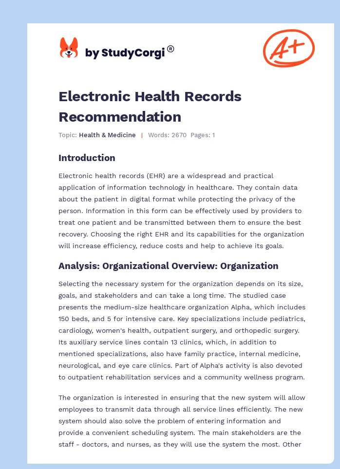 Electronic Health Records Recommendation. Page 1