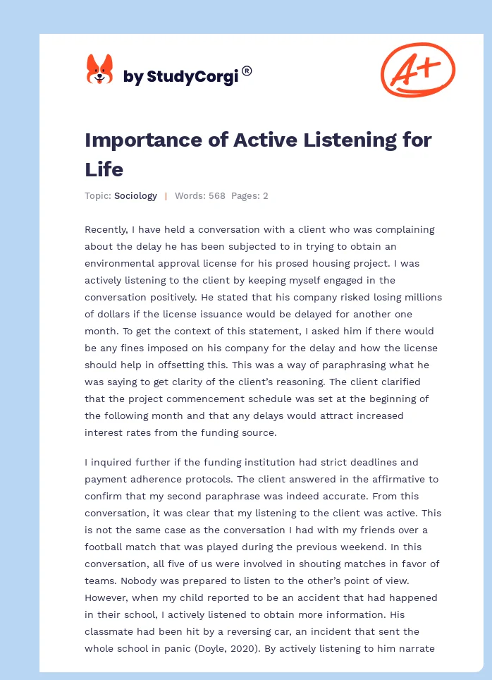 Importance of Active Listening for Life. Page 1