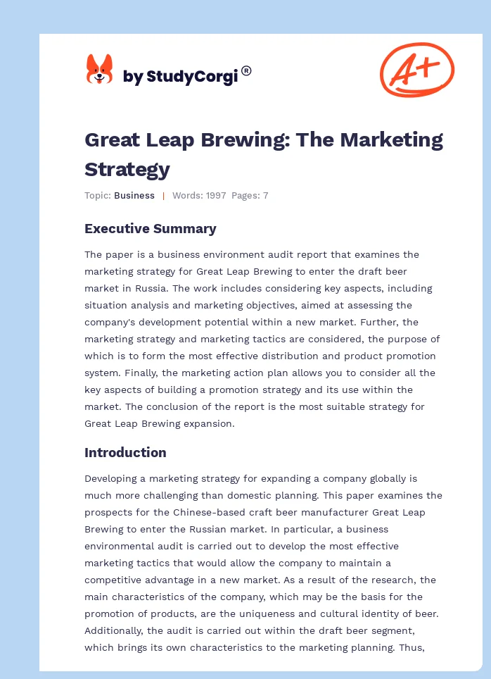 Great Leap Brewing: The Marketing Strategy. Page 1