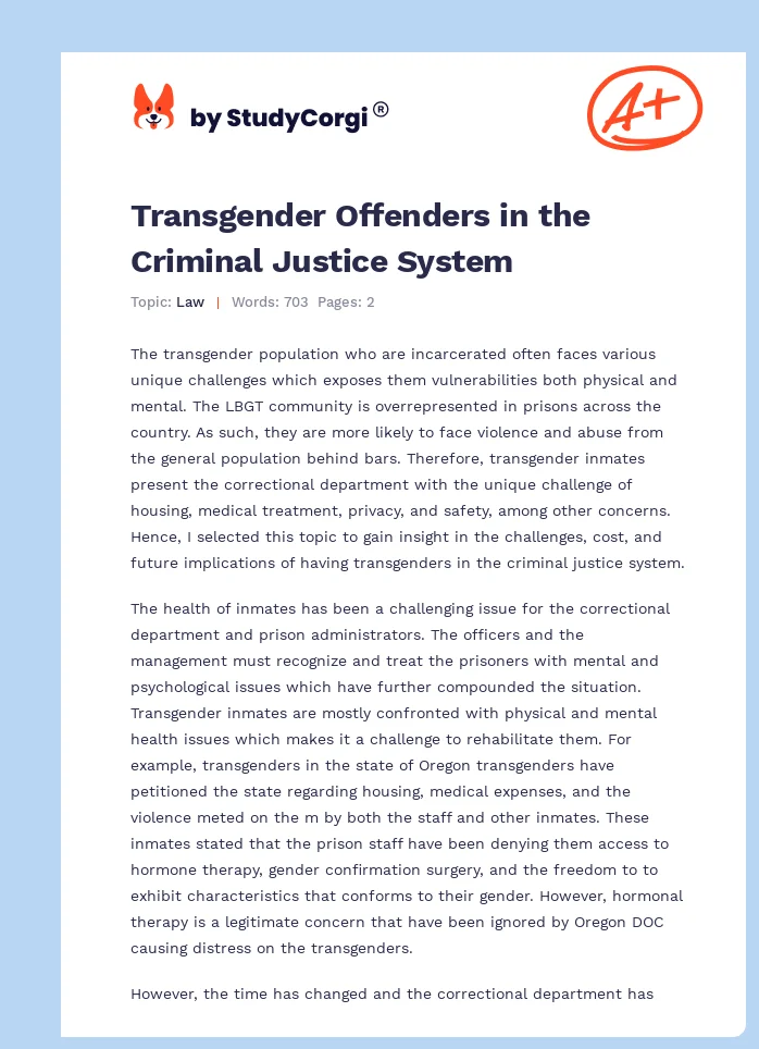 Transgender Offenders in the Criminal Justice System. Page 1