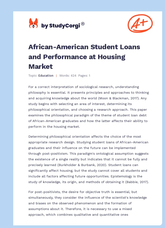 African-American Student Loans and Performance at Housing Market. Page 1