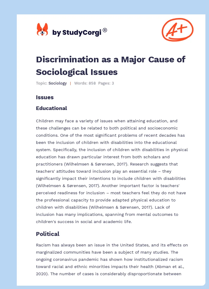 Discrimination as a Major Cause of Sociological Issues. Page 1