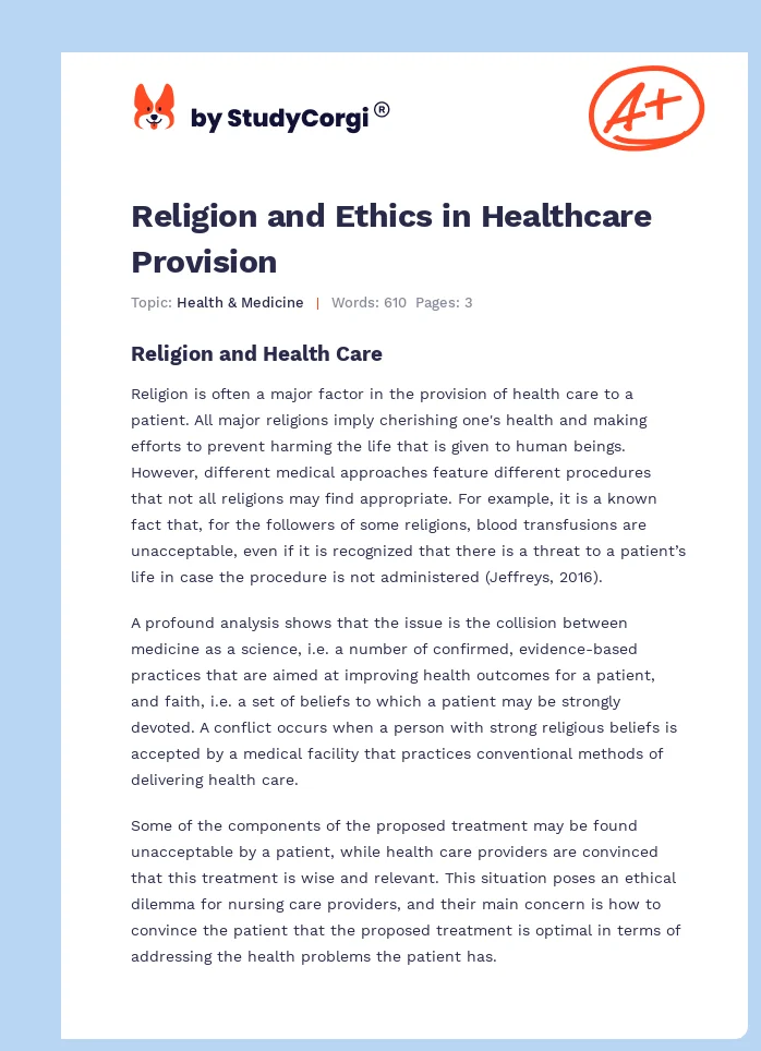 Religion and Ethics in Healthcare Provision. Page 1