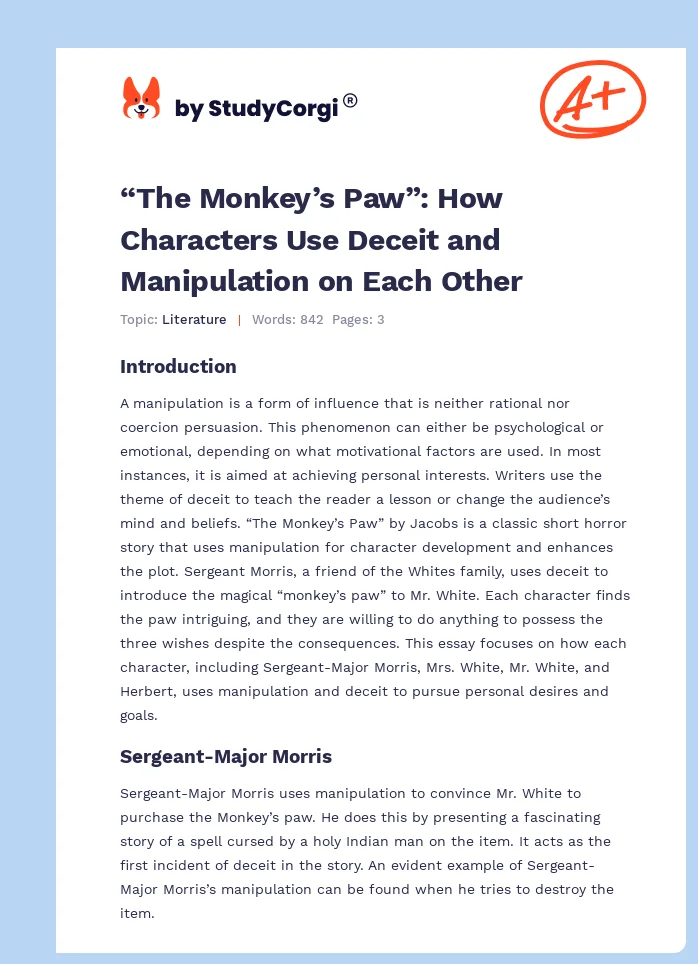 “The Monkey’s Paw”: How Characters Use Deceit and Manipulation on Each Other. Page 1
