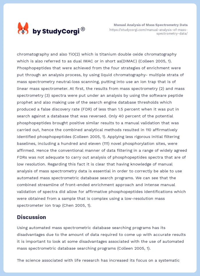 Manual Analysis of Mass Spectrometry Data. Page 2