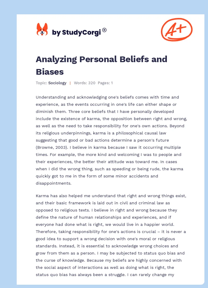 Analyzing Personal Beliefs and Biases. Page 1