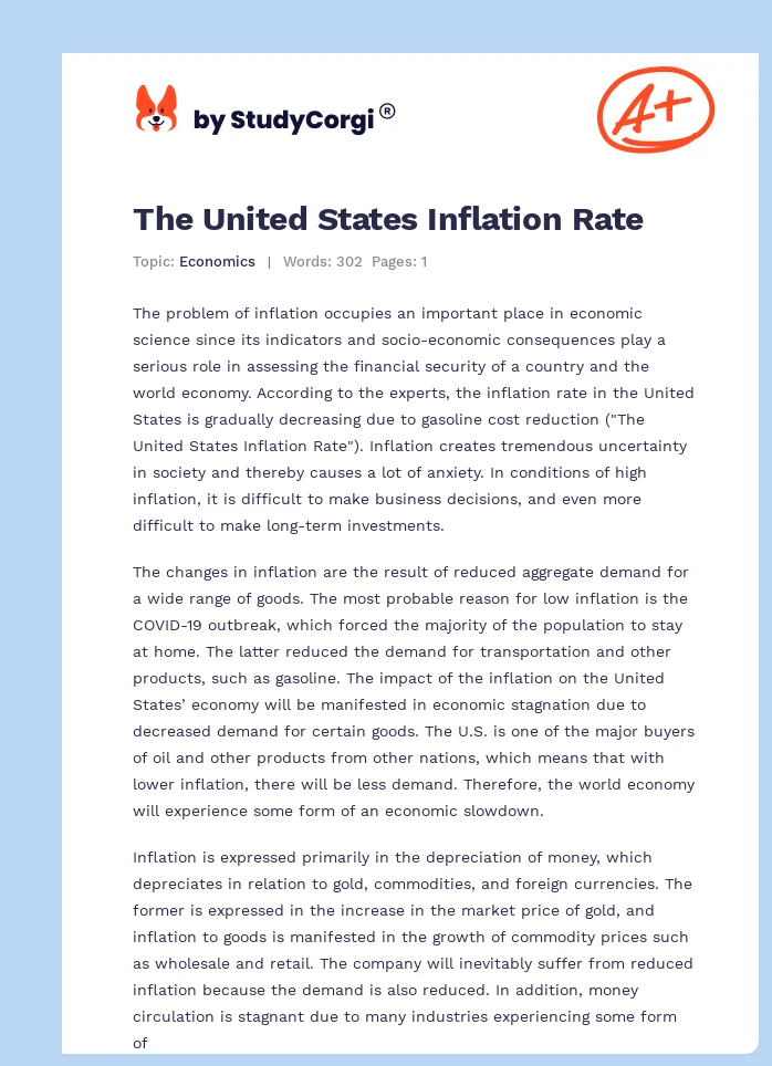 The United States Inflation Rate. Page 1