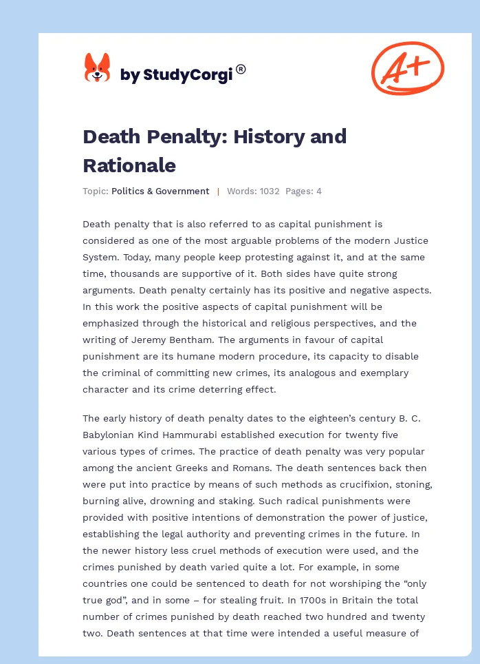 Death Penalty: History and Rationale. Page 1