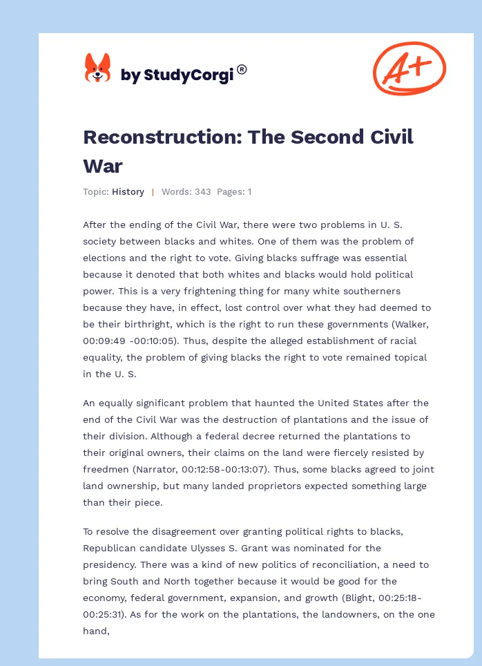 Reconstruction: The Second Civil War. Page 1