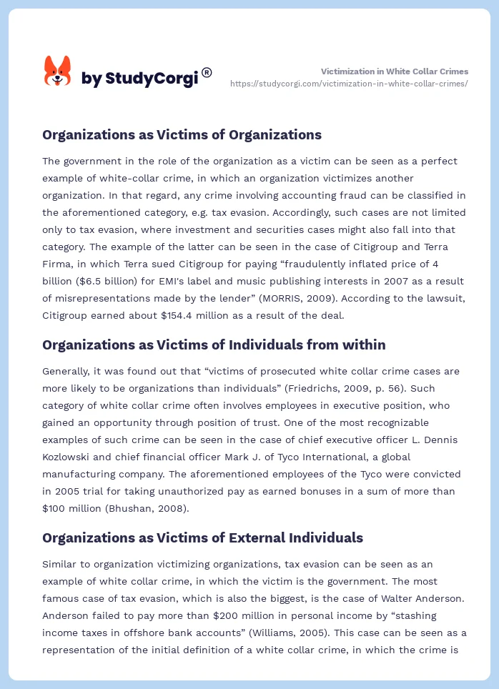Victimization in White Collar Crimes. Page 2