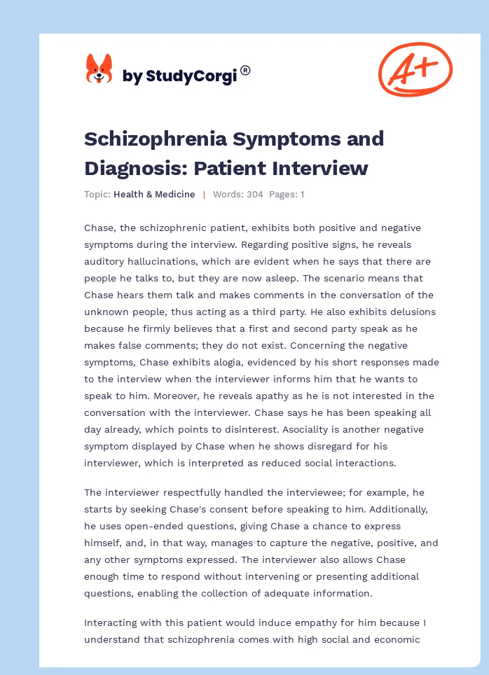 Schizophrenia Symptoms and Diagnosis: Patient Interview. Page 1