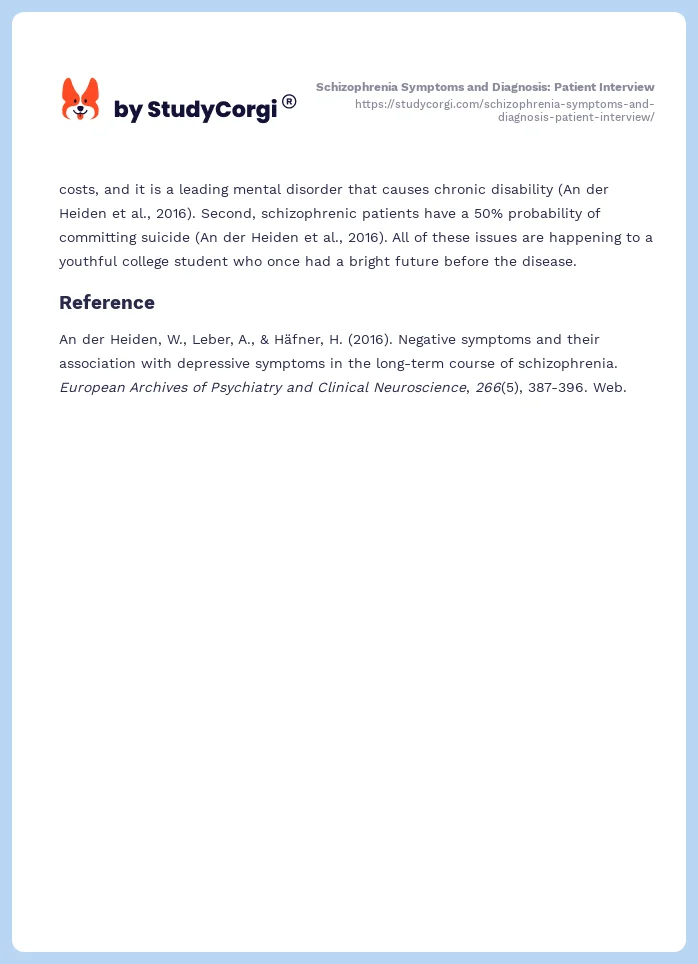 Schizophrenia Symptoms and Diagnosis: Patient Interview. Page 2