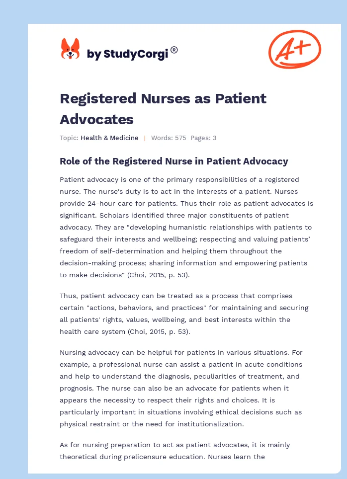 Registered Nurses as Patient Advocates. Page 1