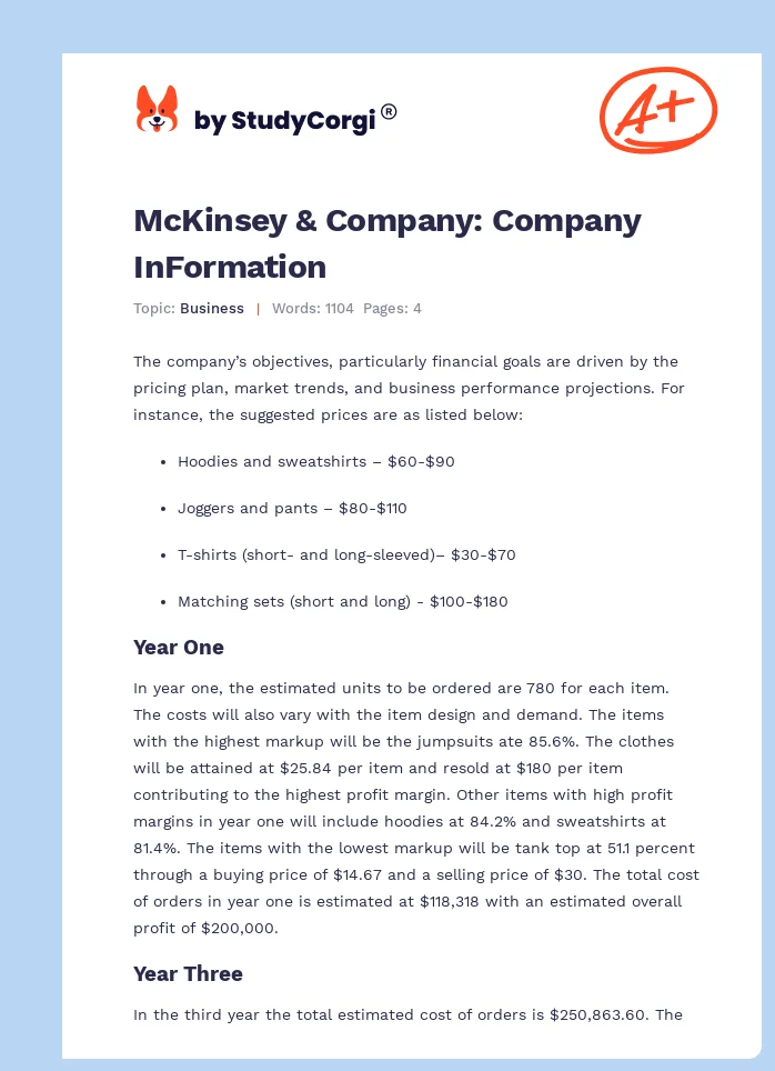 McKinsey & Company: Company InFormation. Page 1