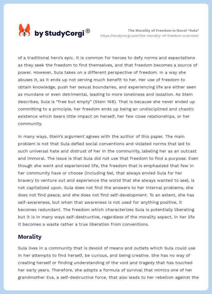 The Morality of Freedom in Novel “Sula”. Page 2