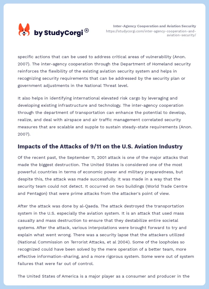 Inter-Agency Cooperation and Aviation Security. Page 2