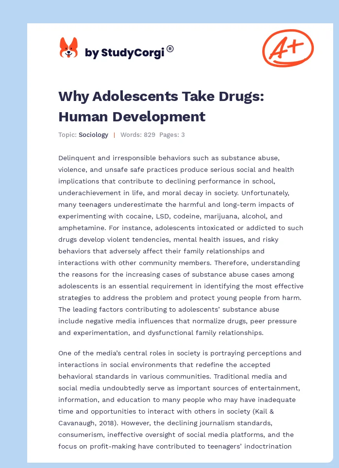 Why Adolescents Take Drugs: Human Development. Page 1