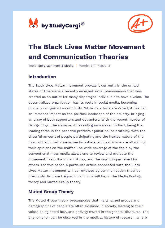 The Black Lives Matter Movement and Communication Theories. Page 1