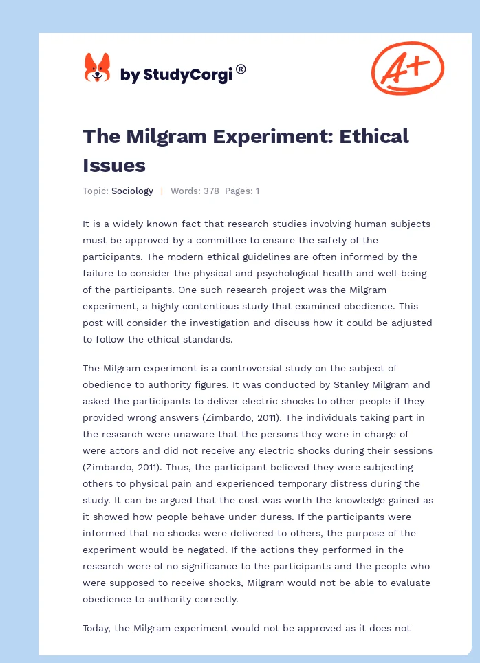 The Milgram Experiment: Ethical Issues. Page 1