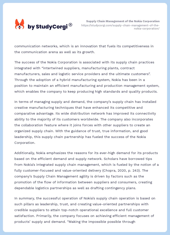 Supply Chain Management of the Nokia Corporation. Page 2