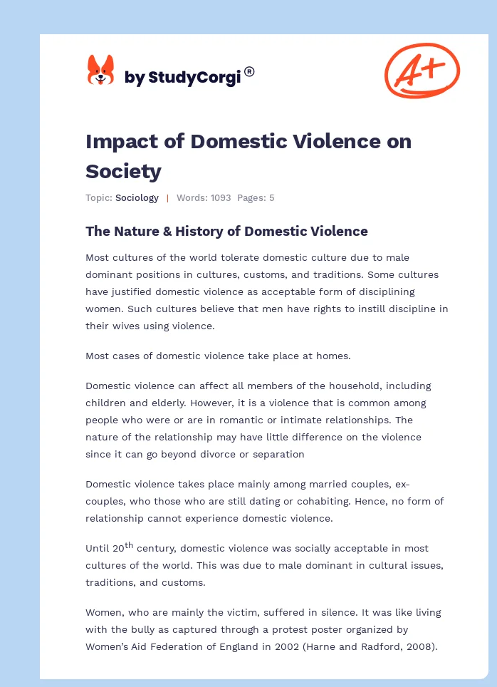 Impact of Domestic Violence on Society. Page 1