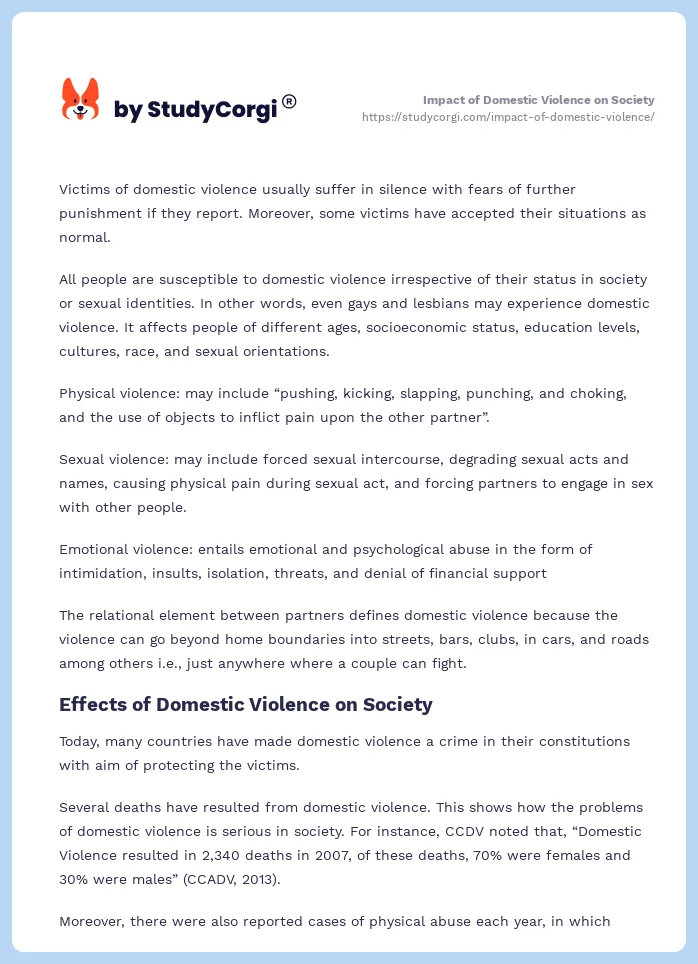 Impact of Domestic Violence on Society. Page 2