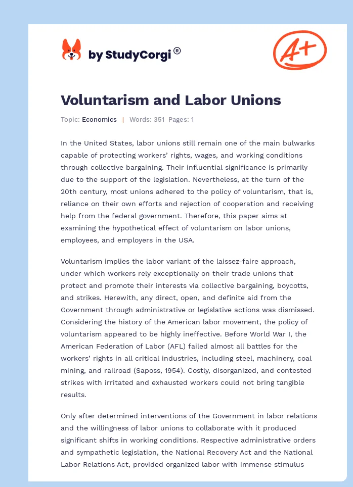 Voluntarism and Labor Unions. Page 1