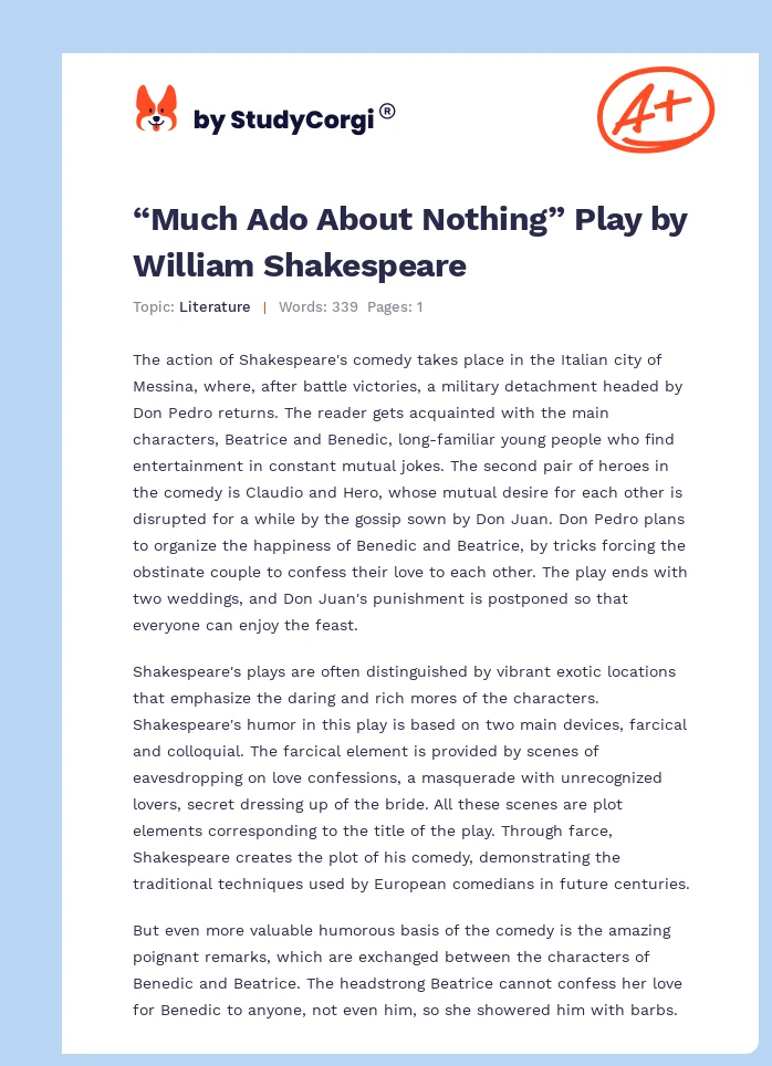 “Much Ado About Nothing” Play by William Shakespeare. Page 1